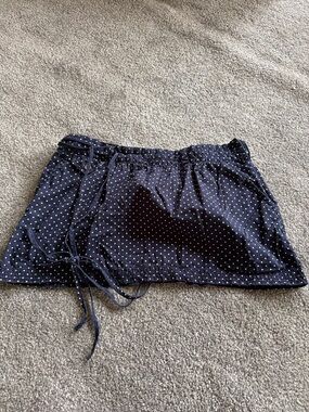 American Eagle Outfitters Navy with White Polka Dot Drawstring Mini Skirt